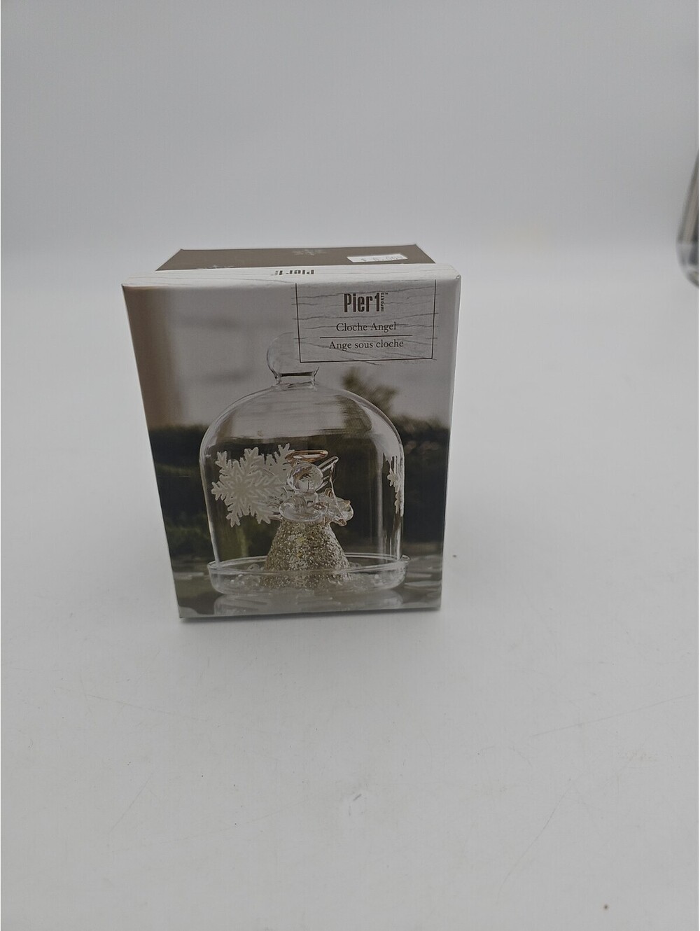 Pier 1 Imports Glass Angel Cloche Christmas Bell Figure Diorama Angel Figurine